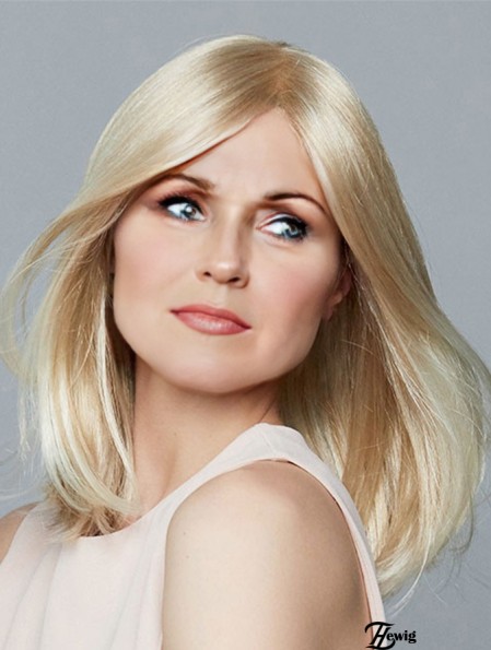 Ohne Bangs Synthetisch Blonde Gerade Natürliche Monofilament Perücken Mittlere Länge