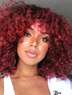 Lockige Perücken für Frauen Kinky Afro Lockige Perücke mit Bangs Burgundy Farbe Synthetisch