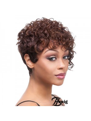 Kurze Auburn Curly Layered Trendy Afroamerikaner Perücken