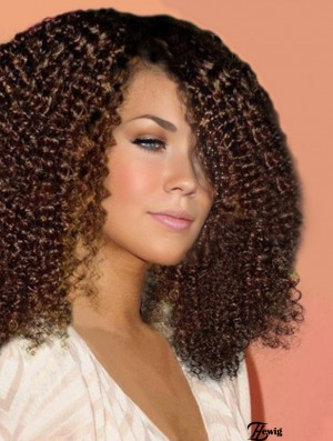 Auburn Schulter Spitze vorne mit Pony Kinky Curly Perücke