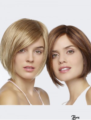 Gerade Kinnlänge Blond 8  inchLace Front Praktische Bob Perücken