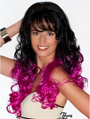 Curly Geeignete 22 Zoll Ombre / 2 Tone With Bangs Long Perücken