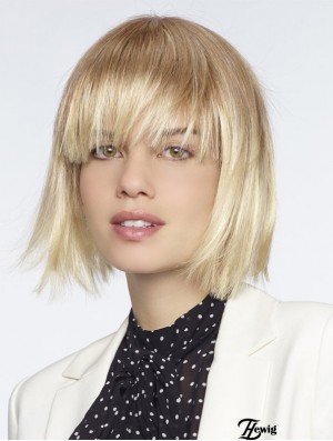 Mit Pony Blonde Straight Chin Länge 10 Zoll Exquisite Medium Perücken