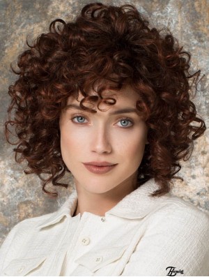 Curly Layered Chin Kinn Länge Auburn Amazing Lace Front Perücken