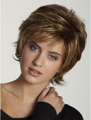 Synthetische Perücken UK Brown Farbe Short Length Layered Cut