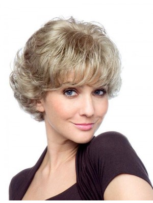 Curly With Bangs Kurze, erschwingliche, blonde, synthetische Perücken