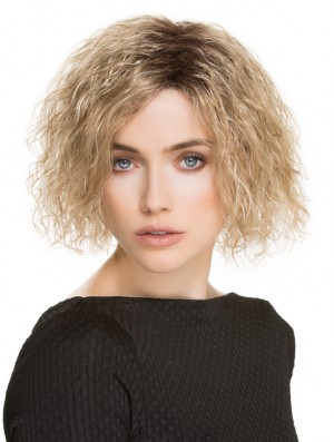 Kinnlänge ohne Pony 10  inchCurly Blonde Medium Perücken