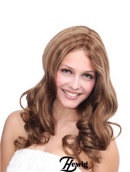 No-Fuss Brown Wavy ohne Pony 100% handgebundene lange Perücken