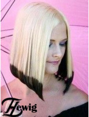 14  inchOmbre / 2 Tone Chin Länge Bobs Straight Good Lace Perücken